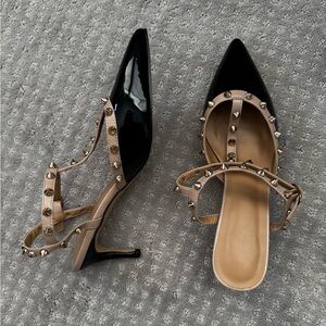 Chic Black and Tan Studded Heels